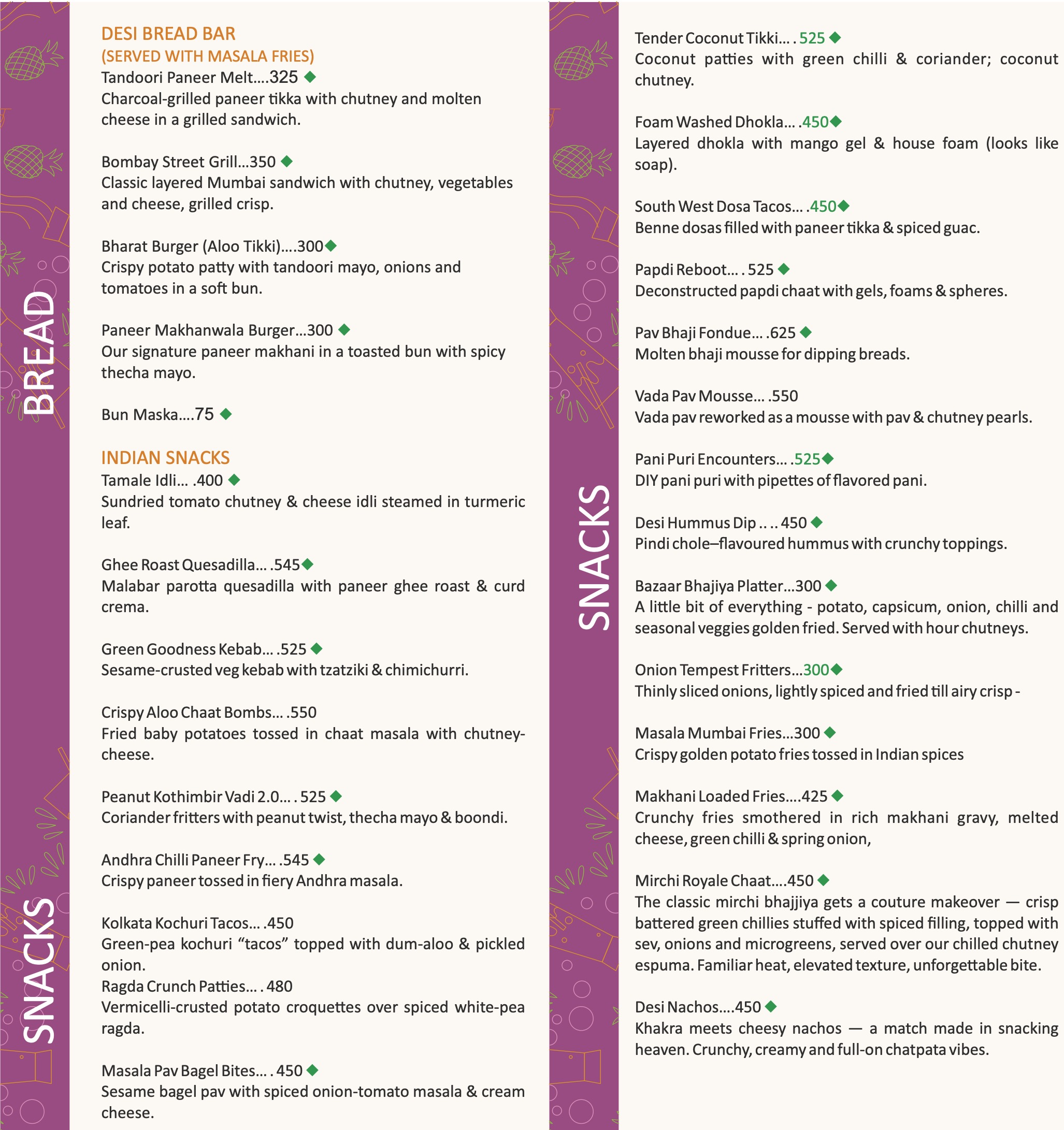 Snacks Menu